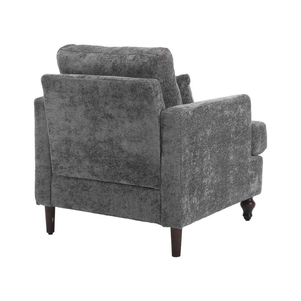 GDFStudio Walter Modern Soild Wood Chenille Upholstered Arm Accent Chair with Pillow,Gray