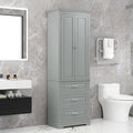 GDFStudio Evelyn Modern Wood Tall Bathroom Storage Cabinet with Enclosed Cabinet, Adjustable Shelf and Three Drawers, Gray