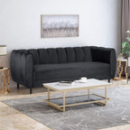 Modern Glam Velvet Sofa with Channel Stitching & Birch Wood Legs ¨C Luxury Upholstered Living Room Couch