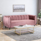Modern Glam Velvet Sofa with Channel Stitching & Birch Wood Legs ¨C Luxury Upholstered Living Room Couch