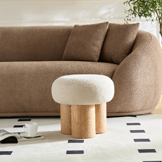 GDFStudio Celia Modern Lamb Wool Upholstered Mushroom Stool, Greige