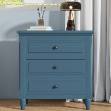 GDFStudio Henry 28" Painted Nightstand with 3 Drawers and Smooth Gliding Rails, Blue