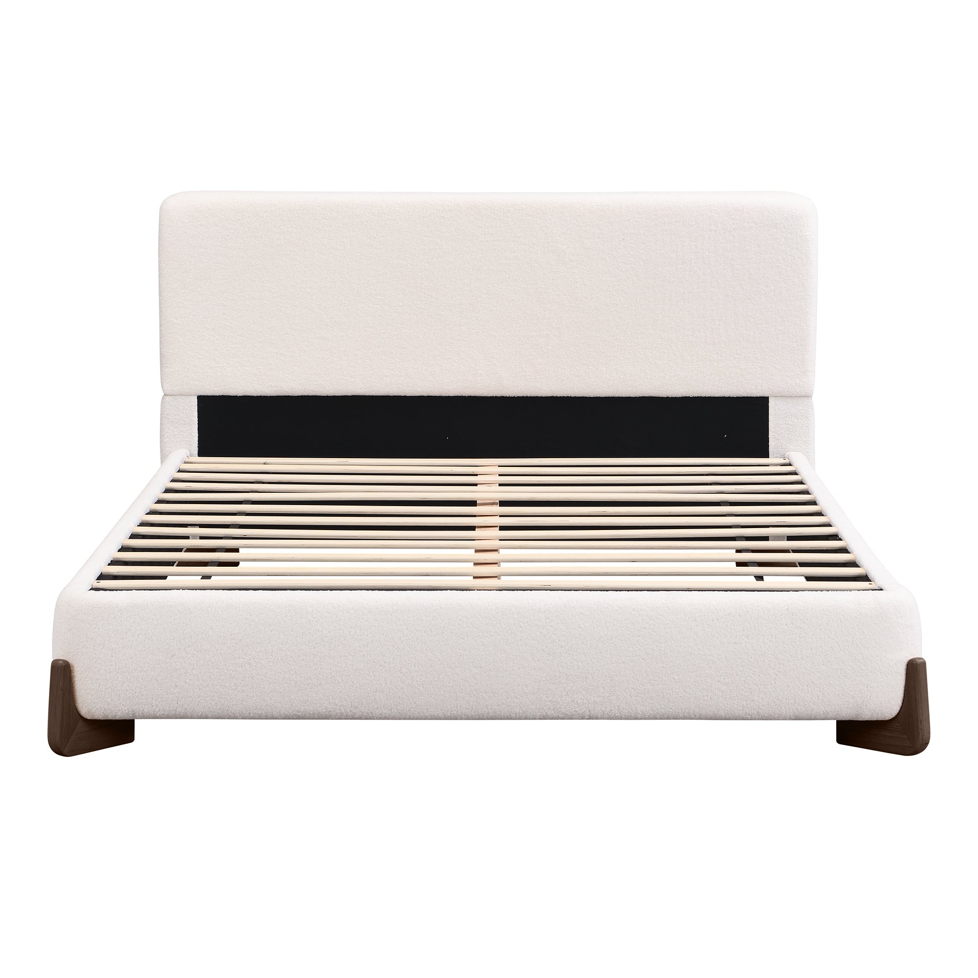 Christopher Knight Home Marry White Boucle Upholstered Wood Bed, Queen, White/Walnut