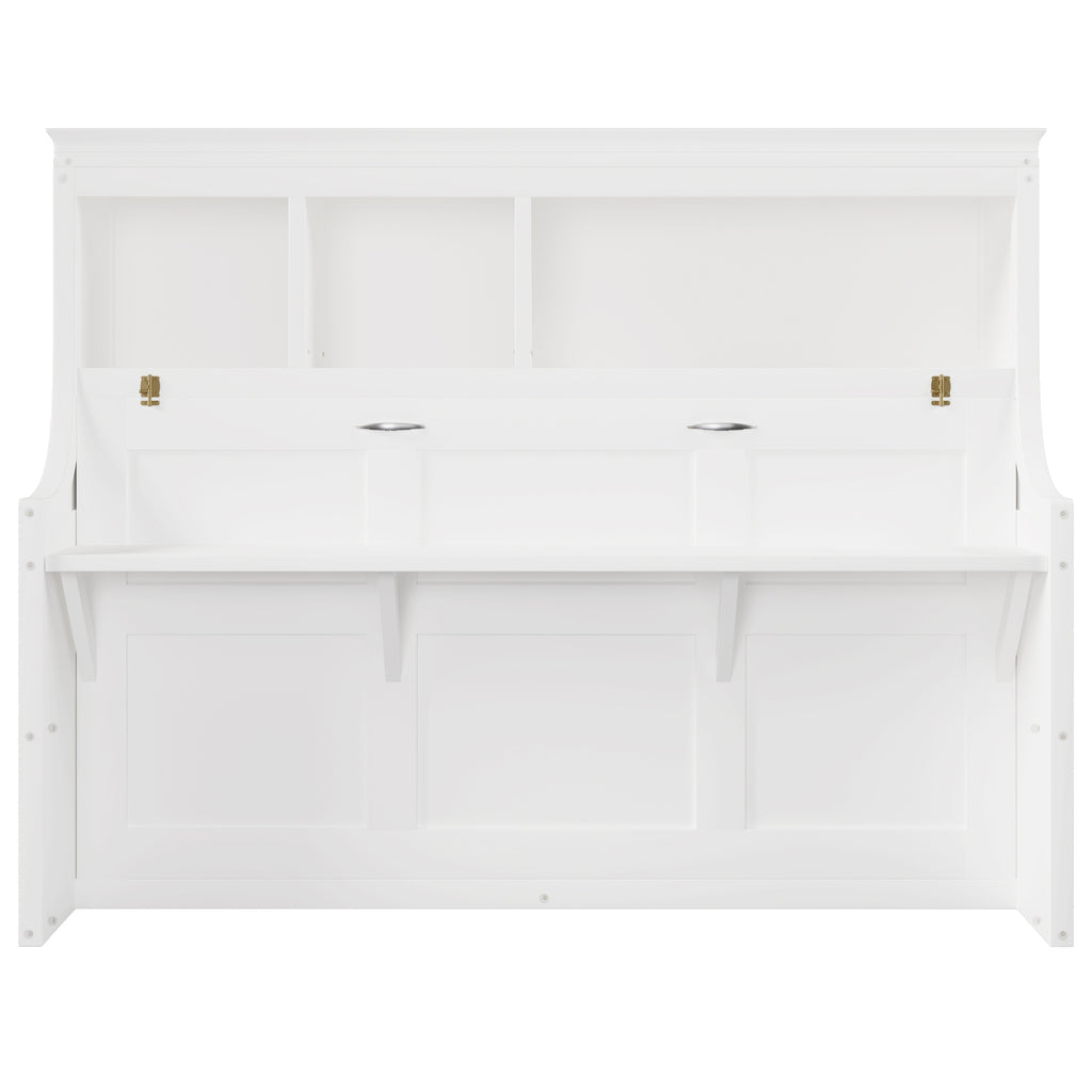 GDF Studio Twin Size Murphy Bed with Desk & Storage Shelves, Space-Saving Wall Bed Cabinet