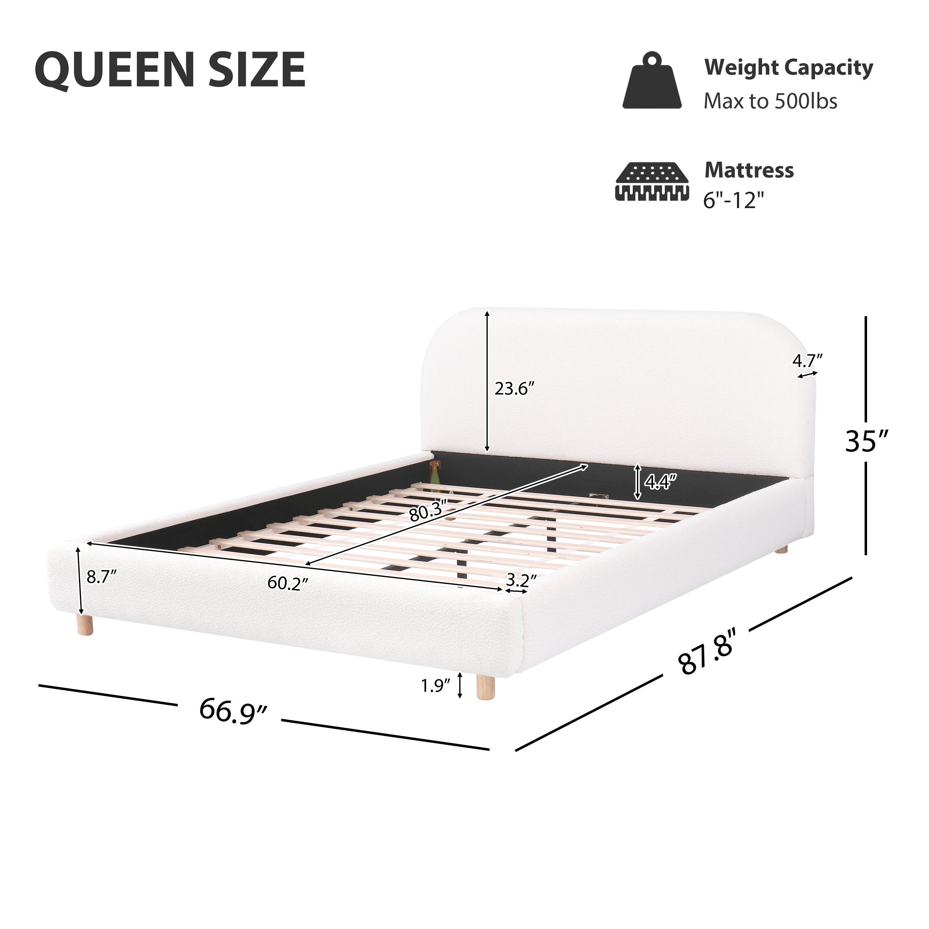 Christopher Knight Home Luxury Boucle Upholstered Queen Bed Frame with Headboard & Wooden Slats