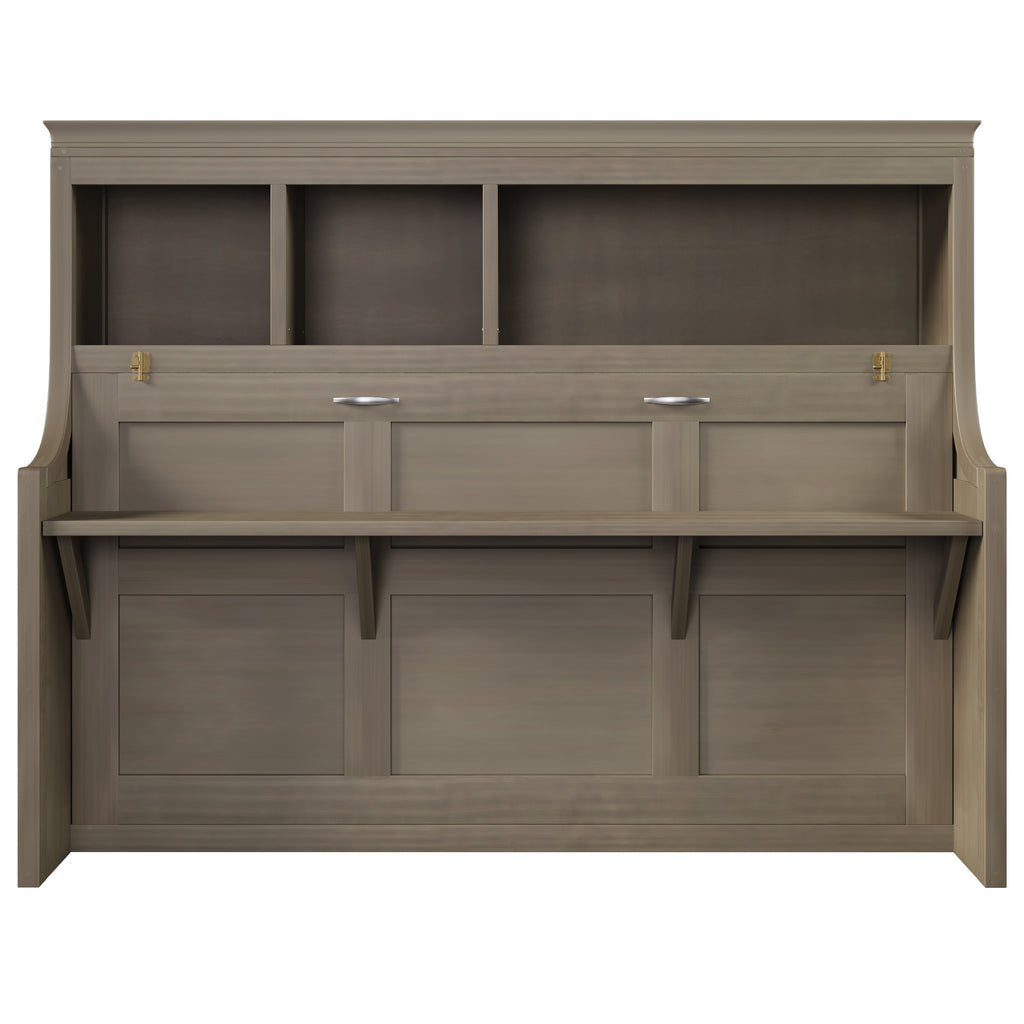 GDF Studio Twin Size Murphy Bed with Desk & Storage Shelves, Space-Saving Wall Bed Cabinet