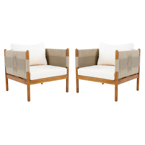 Christopher Knight Home Jiyeon Modern Outdoor Acacia Wood Club Chair with Diamond Rope Weave and Cushions (Set of 2), Teak/Beige