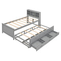 GDF Studio Banks Platform Bed with Storage Headboard, USB, Twin Size Trundle and 3 Drawers, Gray, Twin Size