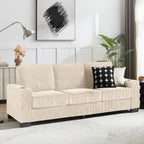 GDFStudio Everly 84" Corduroy Couch with Built-In Cup Holders, Beige