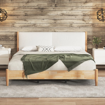 Christopher Knight Home Boran Contemporary Rubberwood Bed with Upholstered Headboard, White/Natural, California King