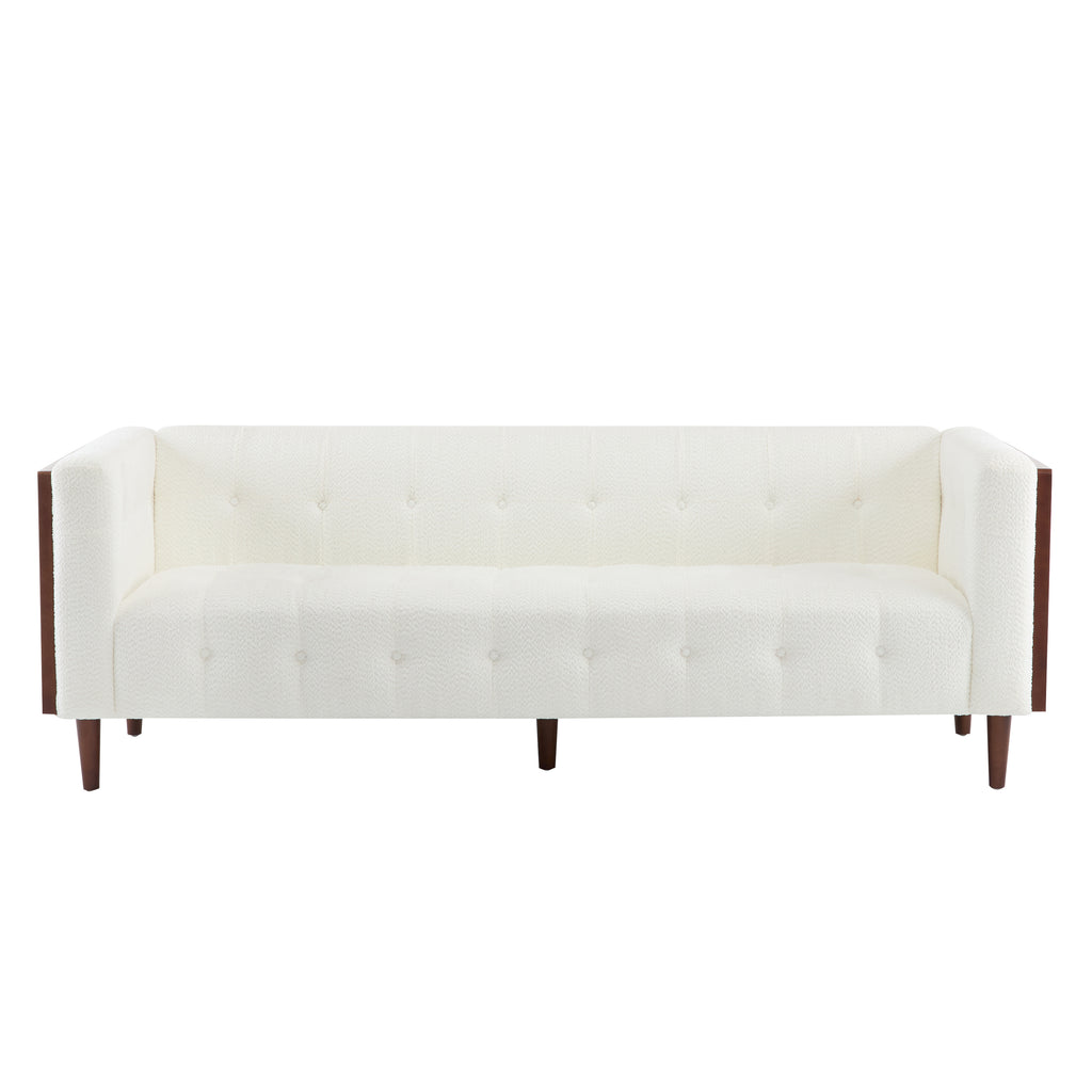 Christopher Knight Home Mid-Century Modern 3-Seater Sofa with Button-Tufted Waffle Stitch & Solid Wood Frame