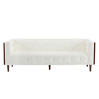 Christopher Knight Home Mid-Century Modern 3-Seater Sofa with Button-Tufted Waffle Stitch & Solid Wood Frame