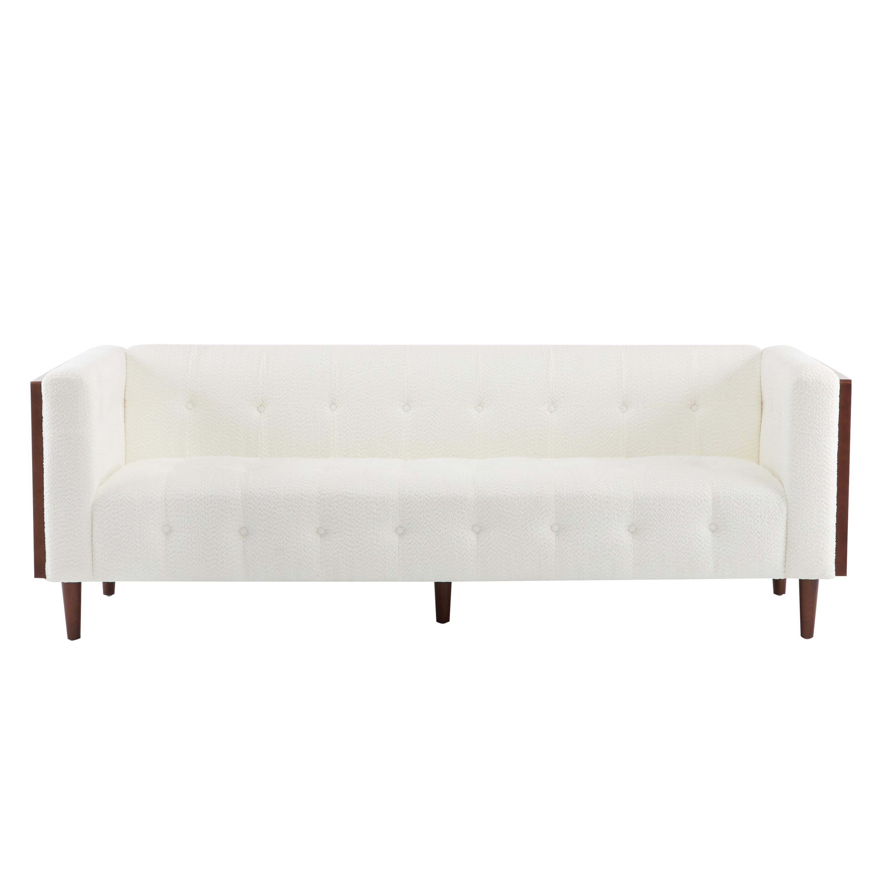 Christopher Knight Home Mid-Century Modern 3-Seater Sofa with Button-Tufted Waffle Stitch & Solid Wood Frame