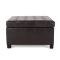 Christopher Knight Home Ellie Contemporary Tufted Faux Leather and Birch Wood Upholstered Storage Ottoman, Brown