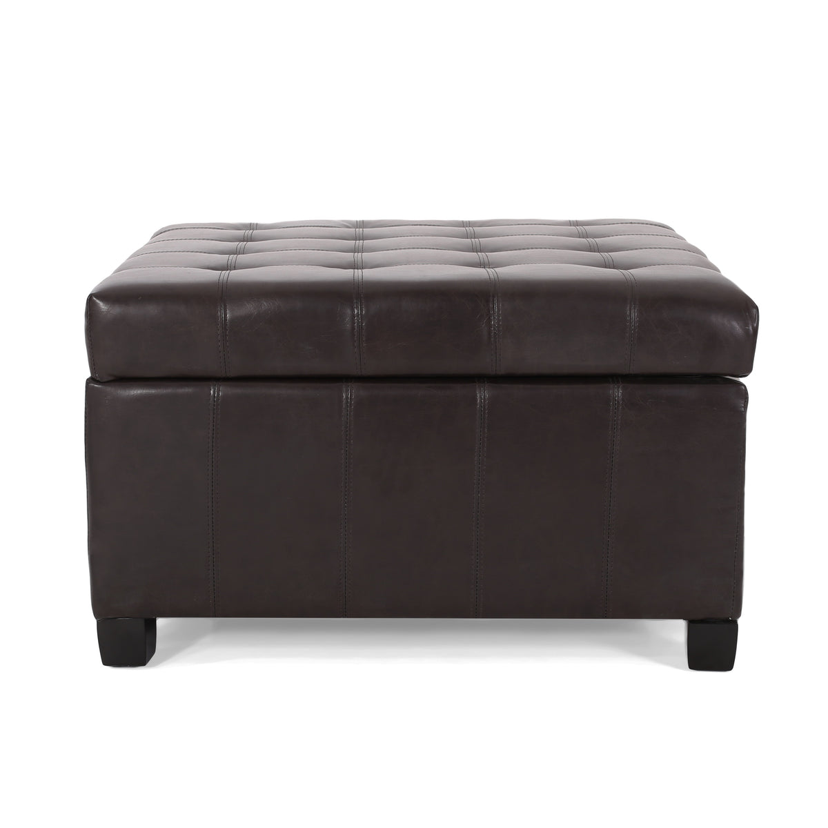 Christopher Knight Home Ellie Contemporary Tufted Faux Leather and Birch Wood Upholstered Storage Ottoman, Brown