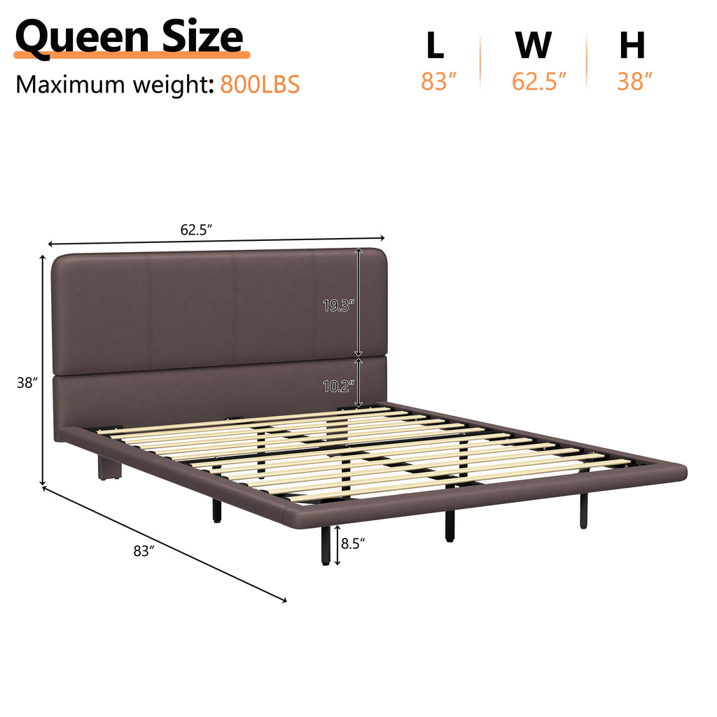 Christopher Knight Home Modern Floating Platform Bed with PU Leather & LED Under-Bed Lighting