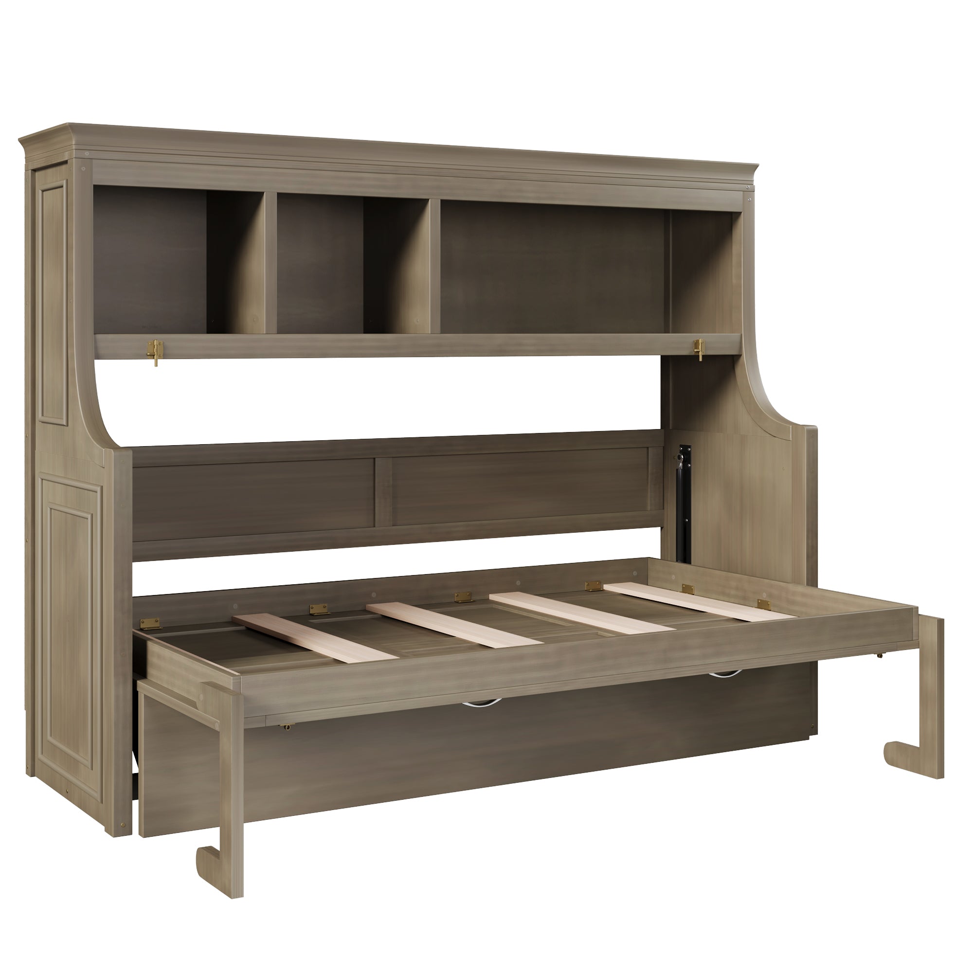 GDF Studio Twin Size Murphy Bed with Desk & Storage Shelves, Space-Saving Wall Bed Cabinet
