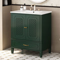 Christopher Knight Home Addy Modern 30" Bathroom Vanity with Ceramic Sink, Shelf and Drawer, Dark Green