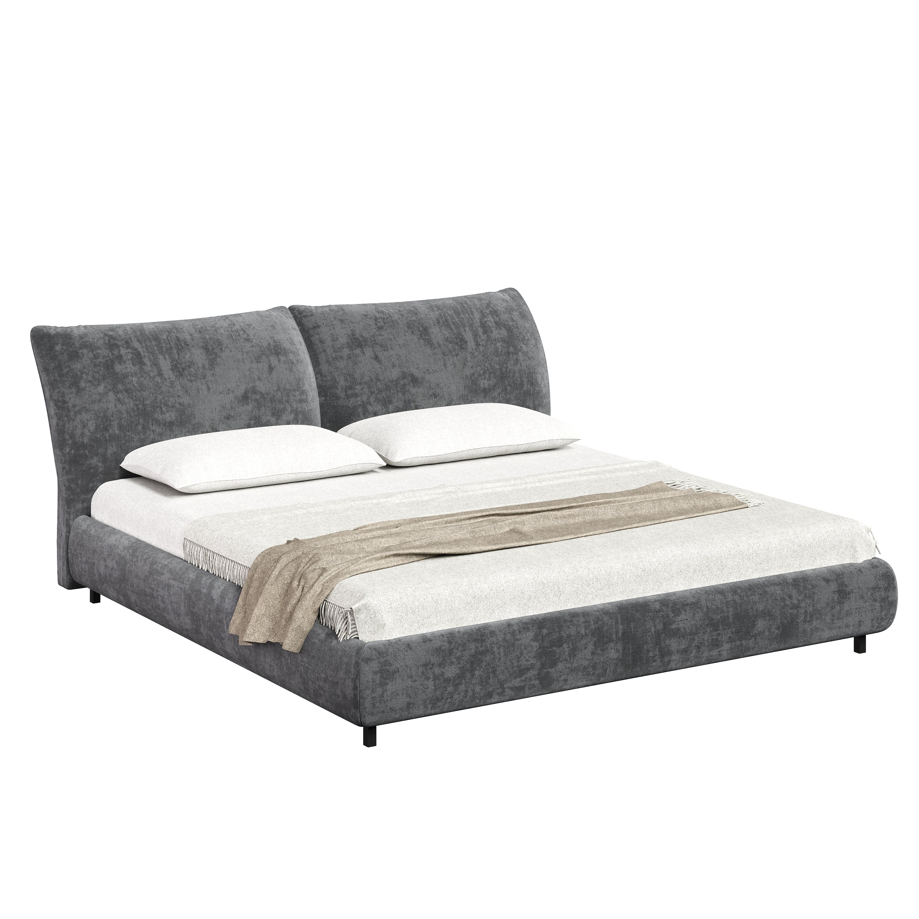 Christopher Knight Home Modern Fabric Upholstered Bed with Adjustable Cushion Headboard & Wood Slat Support