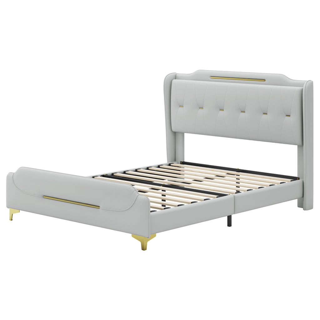 Christopher Knight Home Modern Faux Leather Platform Bed with Gold Metal Accents & Sturdy Wood-Metal Frame