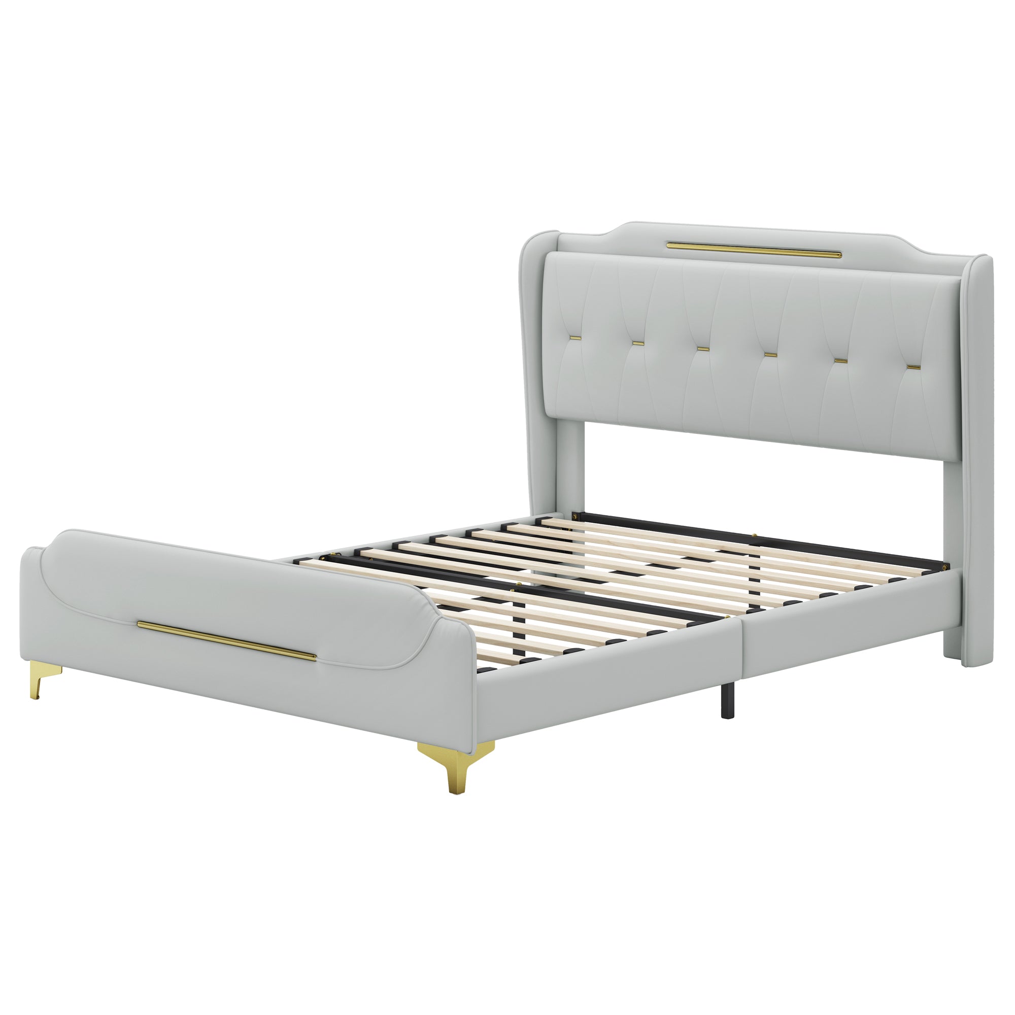 Christopher Knight Home Modern Faux Leather Platform Bed with Gold Metal Accents & Sturdy Wood-Metal Frame