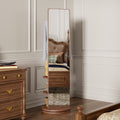 GDFStudio Bruce Modern Rubber Wood 360° Rotating Multifunctional Full Length Mirror with Hook Storage Rack