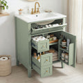 Christopher Knight Home Evelyn Modern Wood Bathroom Vanity with Ceramic Sink, Soft-Close Door & Storage Drawers, Light Green, 24"