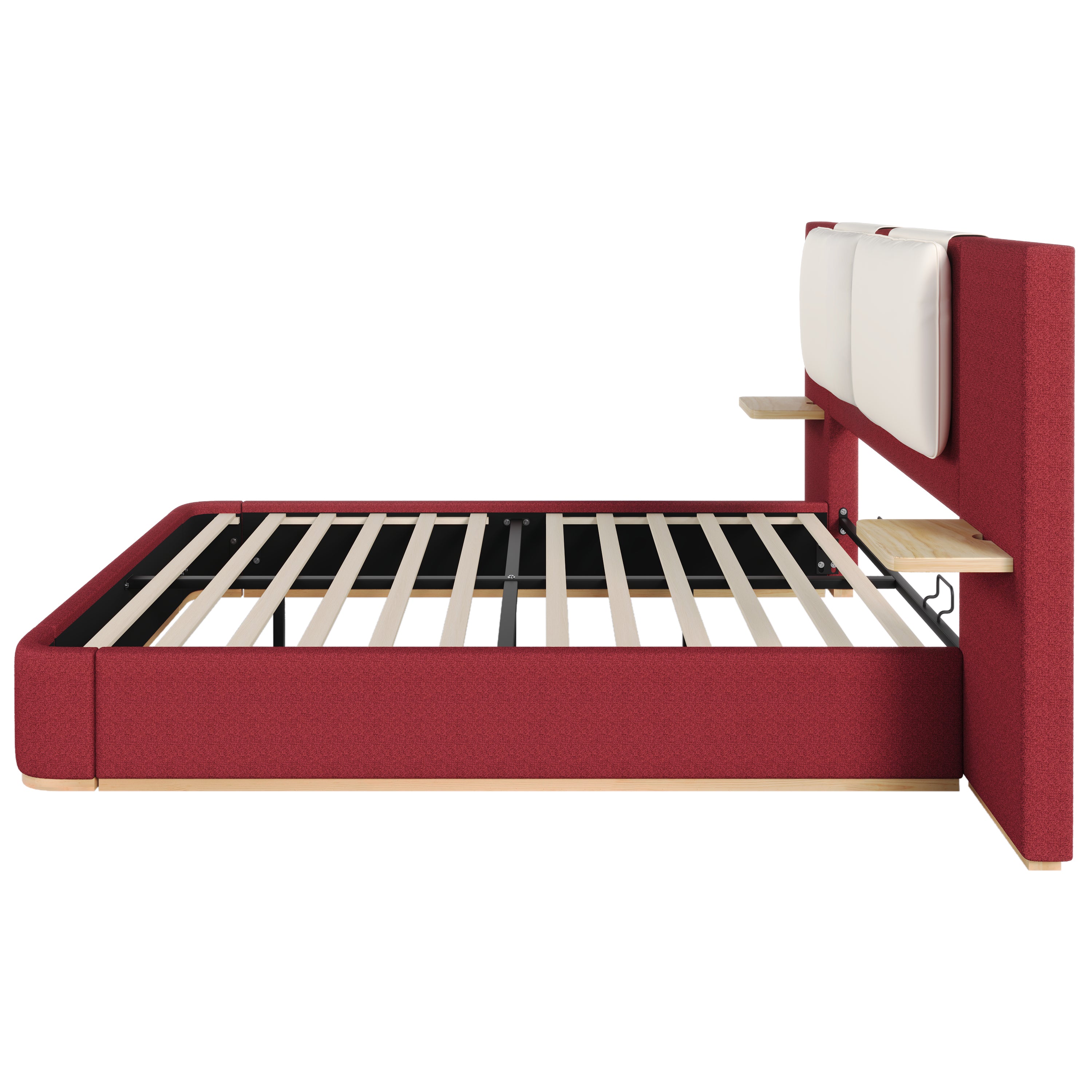 Christopher Knight Home Upholstered Storage Platform Bed with PU Headboard Cushion & Built-In Side Shelves