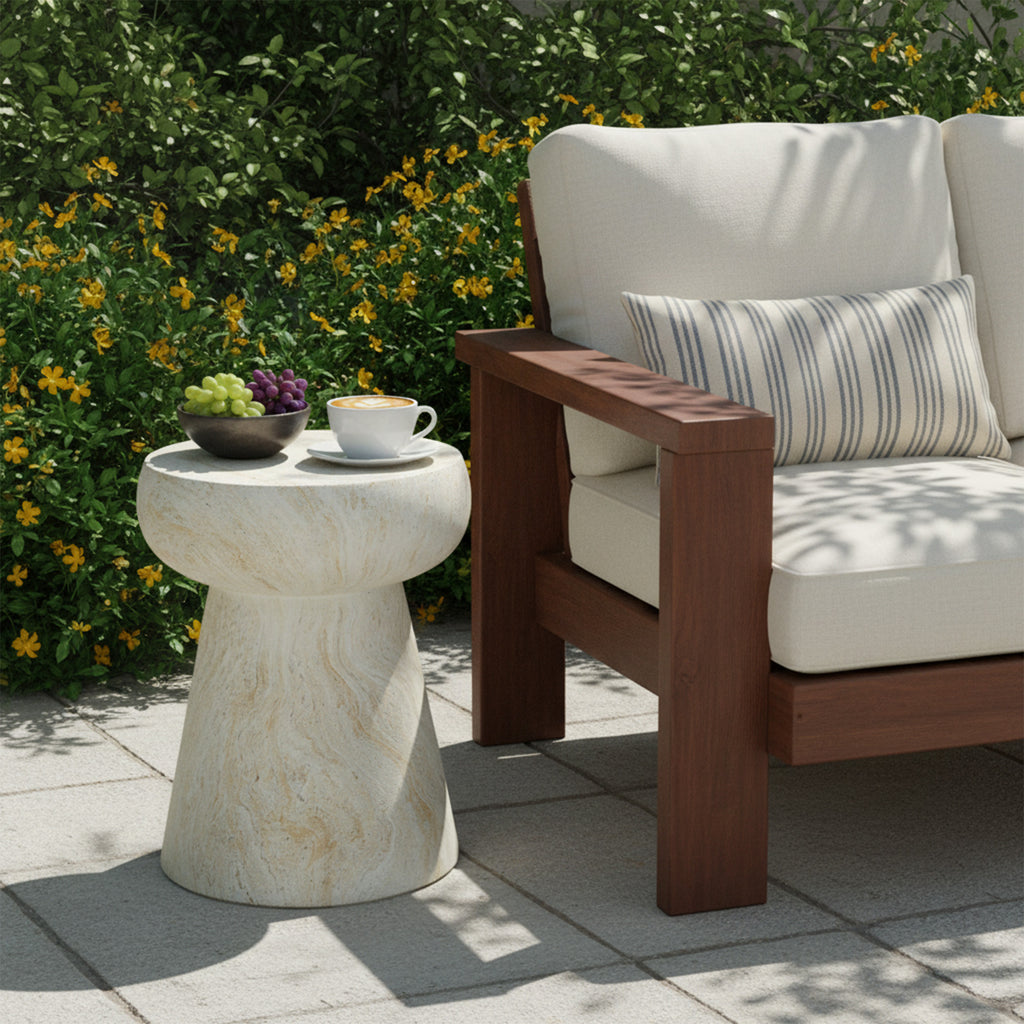GDFStudio Rivera Modern Mushroom-Shaped Design Outdoor Coffee Table, Beige/Yellow