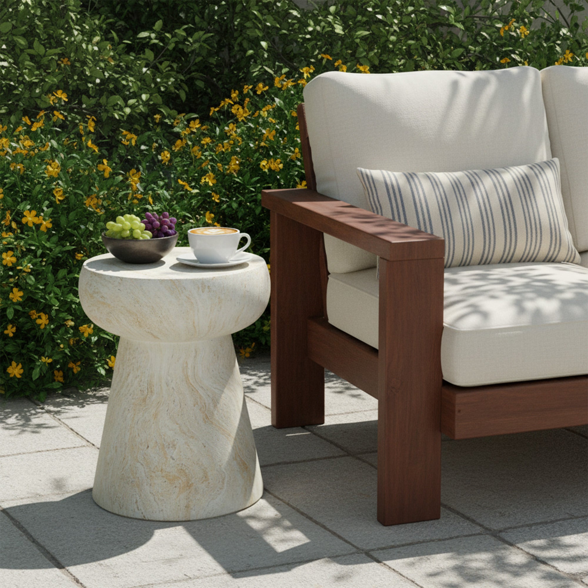 GDFStudio Rivera Modern Mushroom-Shaped Design Outdoor Coffee Table, Beige/Yellow