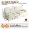 GDFStudio Hana Mid-Century Modern Chenille Upholstered Sofa with Rolled Arms and Pleated Skirt Design, Beige/White, 74"