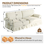 GDFStudio Hana Mid-Century Modern Chenille Upholstered Sofa with Rolled Arms and Pleated Skirt Design, Beige/White, 74"