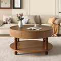GDFStudio Navia Modern Wooden 31"Round Storage Coffee Table with Shelf, Walnut Brown