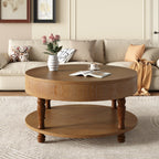 GDFStudio Navia Modern Wooden 31"Round Storage Coffee Table with Shelf, Walnut Brown