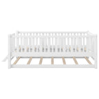 GDF Studio Kids Wooden Platform Bed with Semi-Enclosed Fence & Pull-Out Trundle