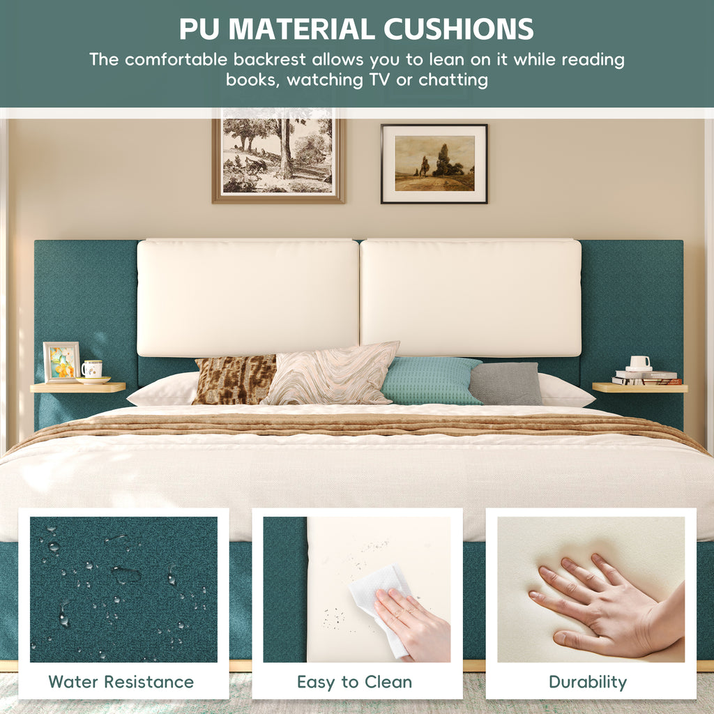 Christopher Knight Home Upholstered Storage Platform Bed with PU Headboard Cushion & Built-In Side Shelves