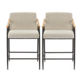 Christopher Knight Home Emil Mid Century Modern Upholstered Counter Stool with Iron Frame (Set of 2). Beige-Fabric