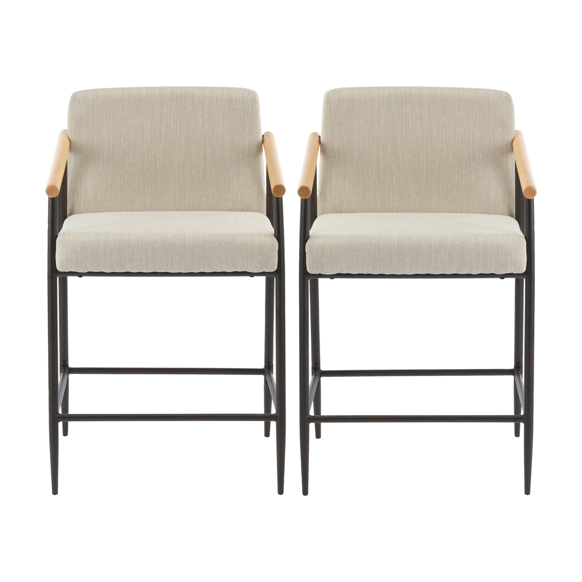 Christopher Knight Home Emil Mid Century Modern Upholstered Counter Stool with Iron Frame (Set of 2). Beige-Fabric