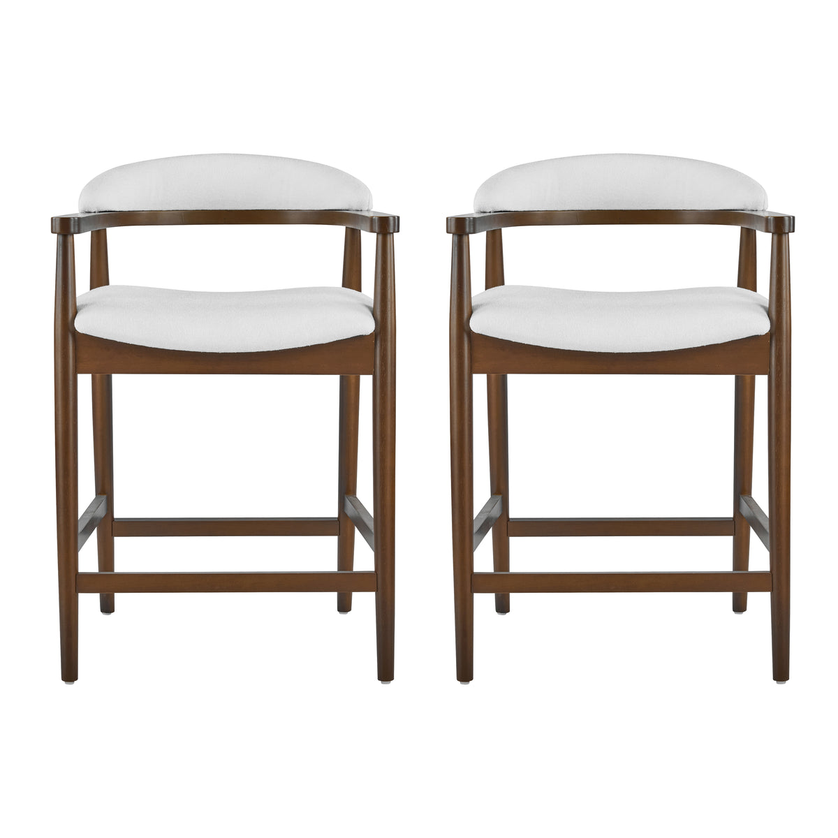 Christopher Knight Home Natio Mid-Century Modern Rubberwood Boucle Upholstered Counter Stools (Set of 2), Walnut