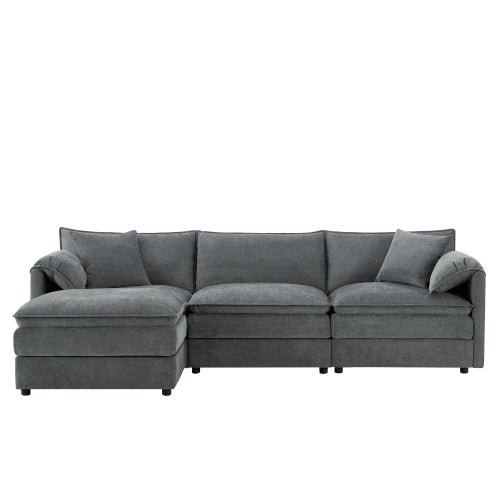 GDFStudio Charon 103'' Modern L Shaped Chenille Upholstered 4-Seater Sectional Sofa with 1 Ottoman and 2 Cushions, Dark Gray