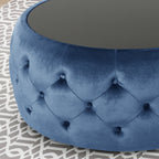 Christopher Knight Home Velvet Round Tufted Ottoman with Tempered Glass Top ¨C Modern Glam Accent