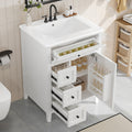 GDFStudio Harper Modern Wood 24" Bathroom Vanity with Ceramic Sink, 3 Drawers and Adjustable Shelves, White
