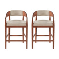 Christopher Knight Home Ilithyia Mid-Century Modern Rubberwood Upholstered Bar Stools (Set of 2), Light Gray/Walnut