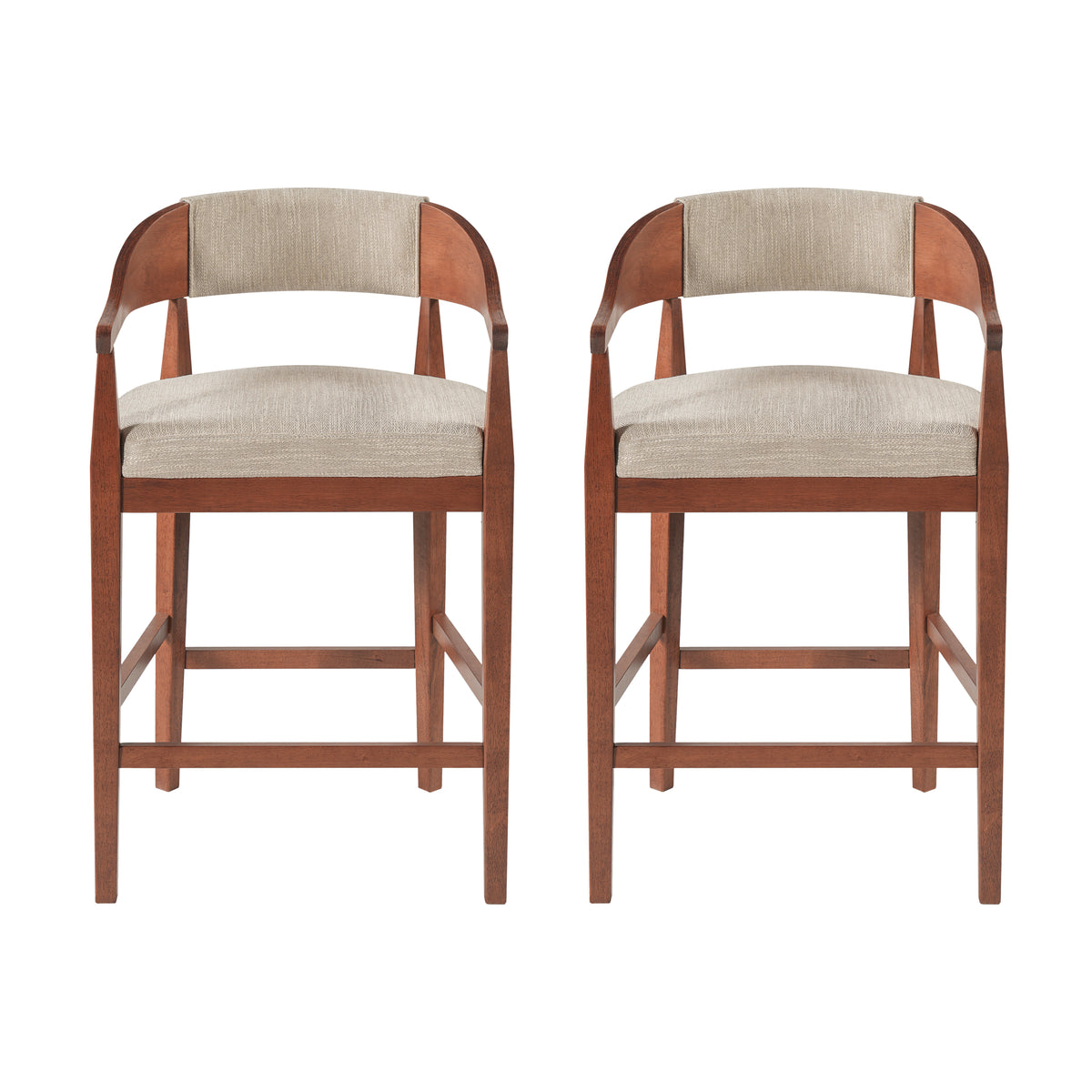 Christopher Knight Home Ilithyia Mid-Century Modern Rubberwood Upholstered Bar Stools (Set of 2), Light Gray/Walnut