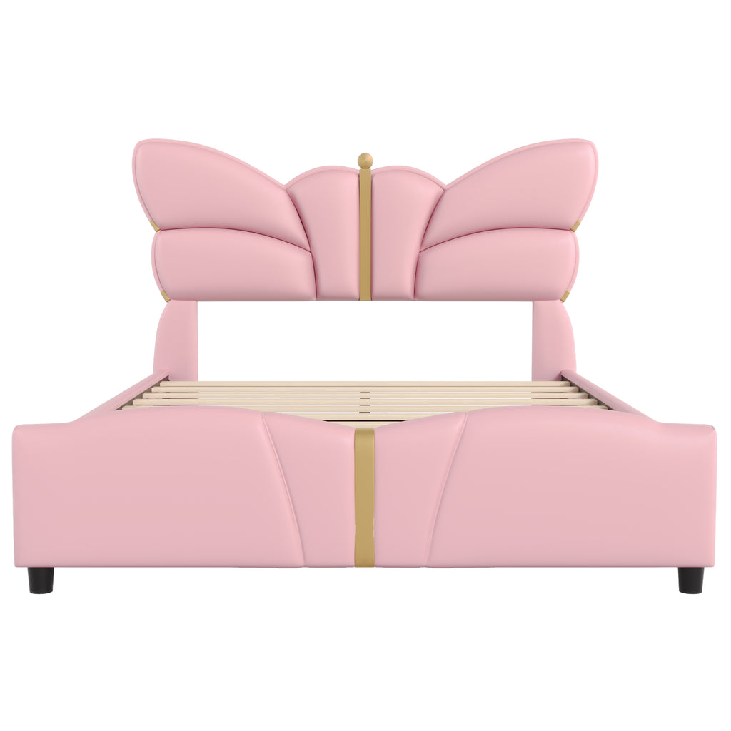 Christopher Knight Home Butterfly-Headboard PU Leather Platform Bed with Wood Slats & Metal Accents