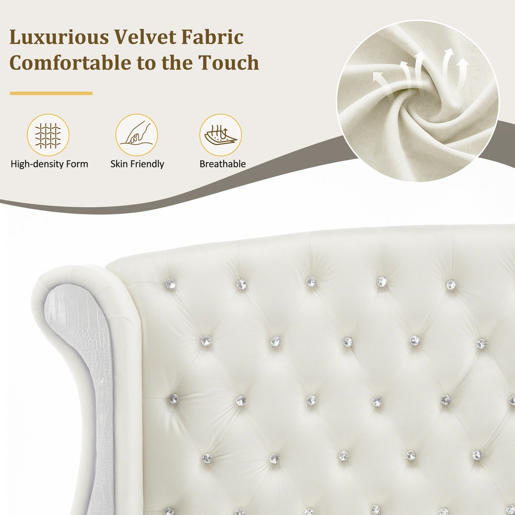 Christopher Knight Home Modern Velvet Wingback Tufted Platform Bed with Nailhead Trim and Silver Legs