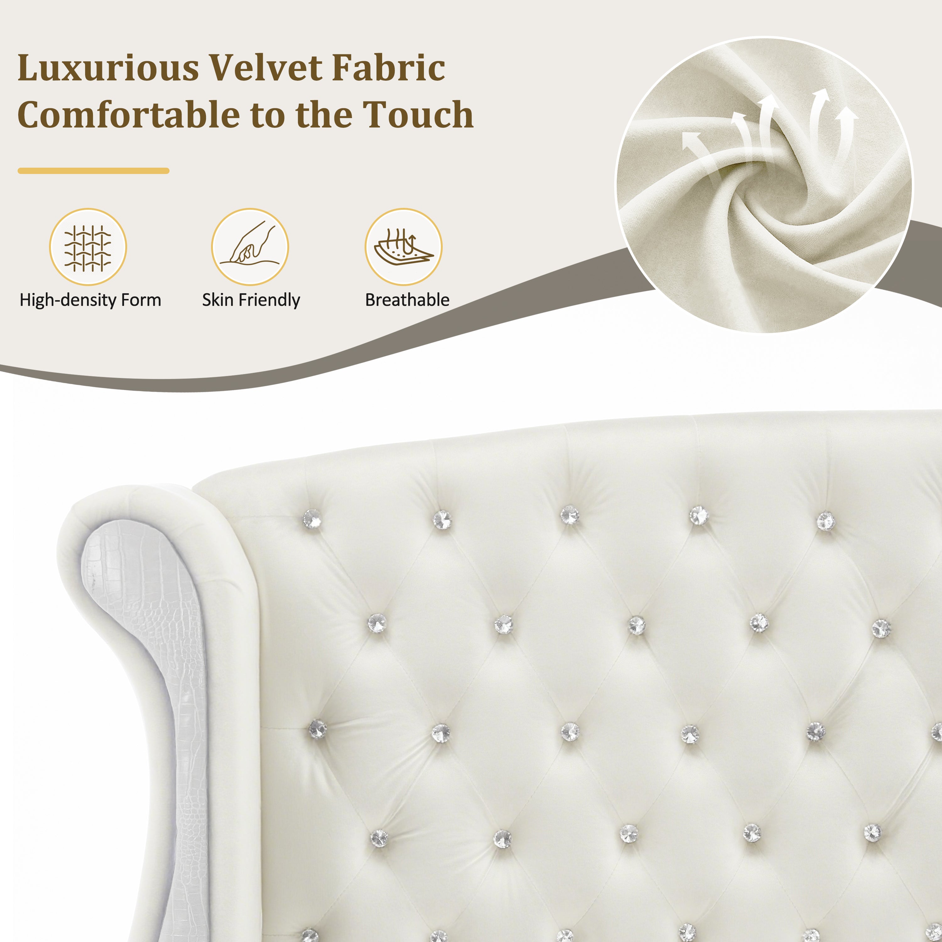 Christopher Knight Home Modern Velvet Wingback Tufted Platform Bed with Nailhead Trim and Silver Legs