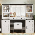 GDFStudio Madison Farmhouse Wood Makeup Vanity Desk with LED Lighted Mirror and Storage Stool, White