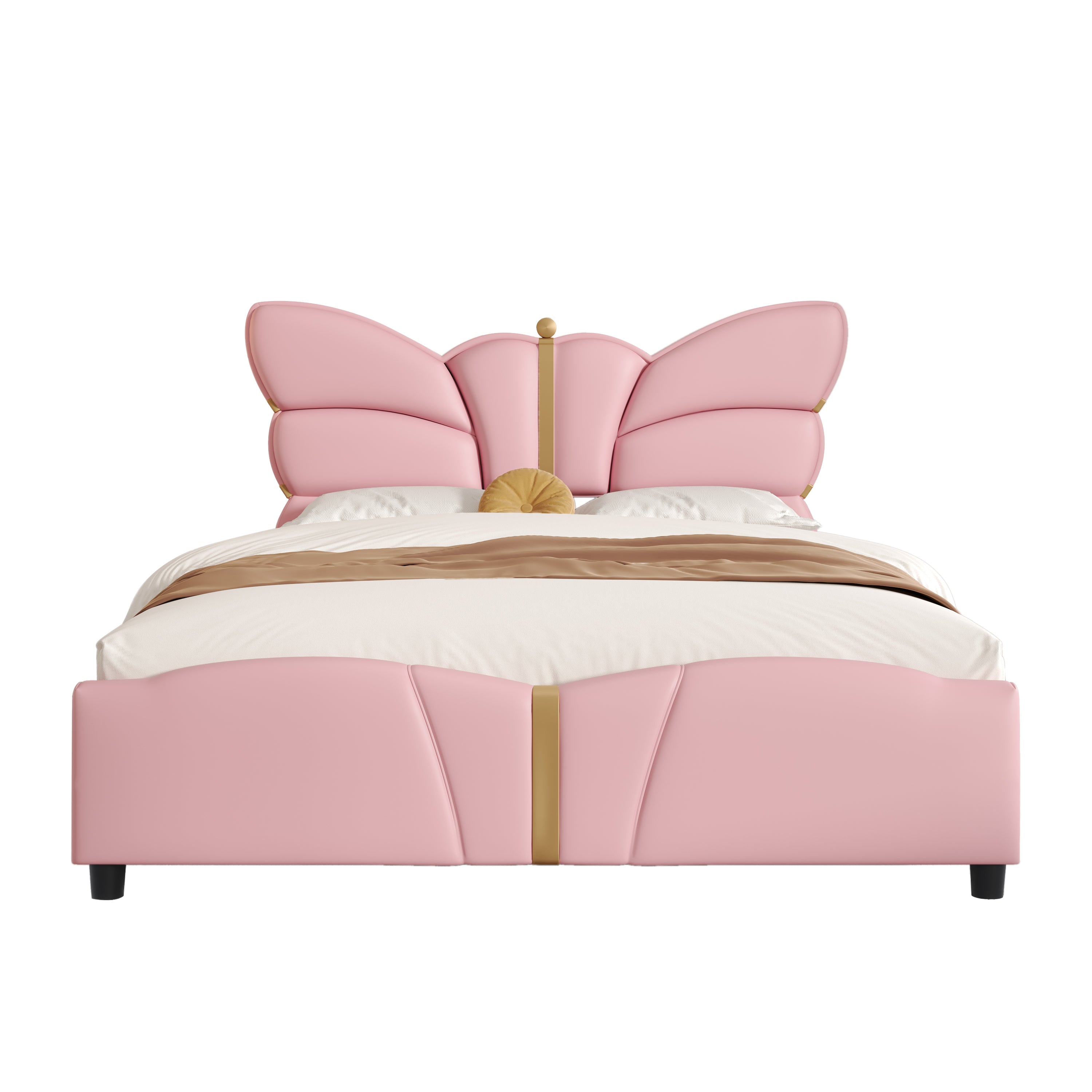 Christopher Knight Home Butterfly-Headboard PU Leather Platform Bed with Wood Slats & Metal Accents