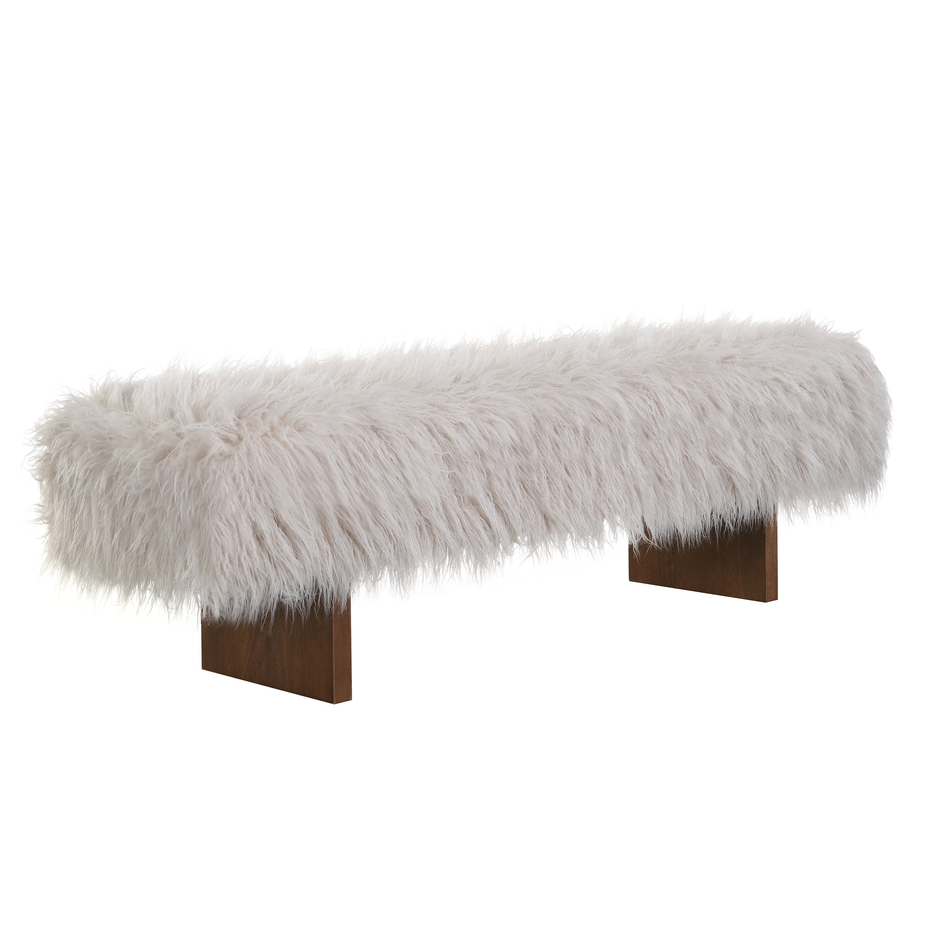 Christopher Knight Home Elara Modern Long-Haired Faux Wool Upholstered Bench, Brown/White